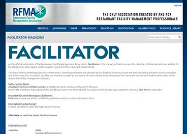 Facilitator Magazine, Restaurant Facility Management Association